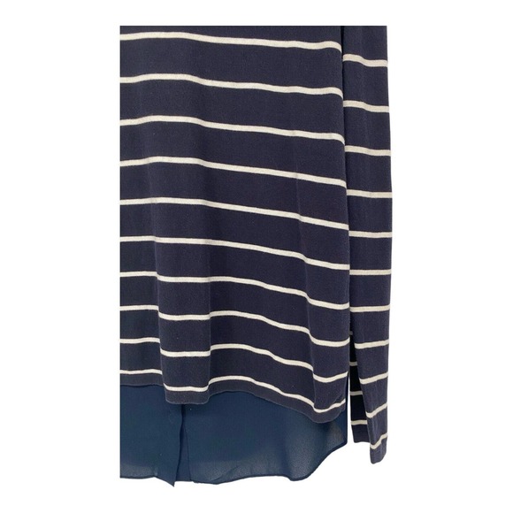 Ann Taylor LOFT Long Sleeve Blouse Sheer Button Back Striped Navy White Sz M - Picture 3 of 6